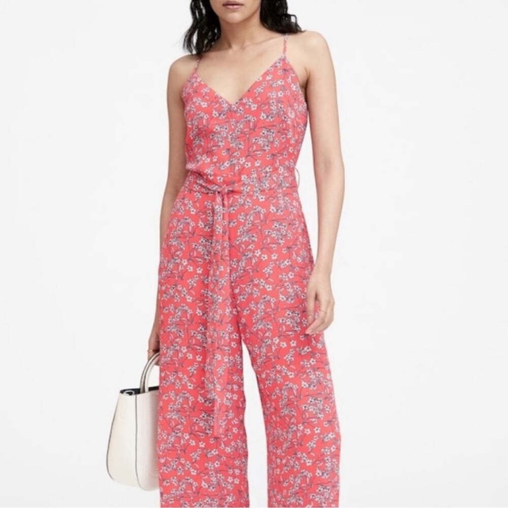 Banana Republic Cropped Wide Leg Coral Floral Jumpsuit | Size 10